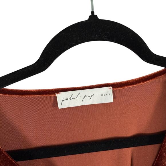 Petal + Pup Cece Rust Orange Velvet Long Sleeve Maxi Dress Boho Womens Small - Picture 4 of 8